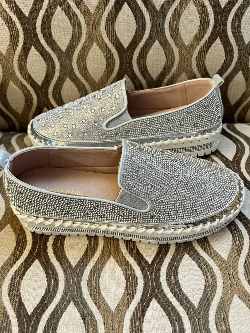 Azalea Wang Brittany Silver Slip On Sneakers NIB W9